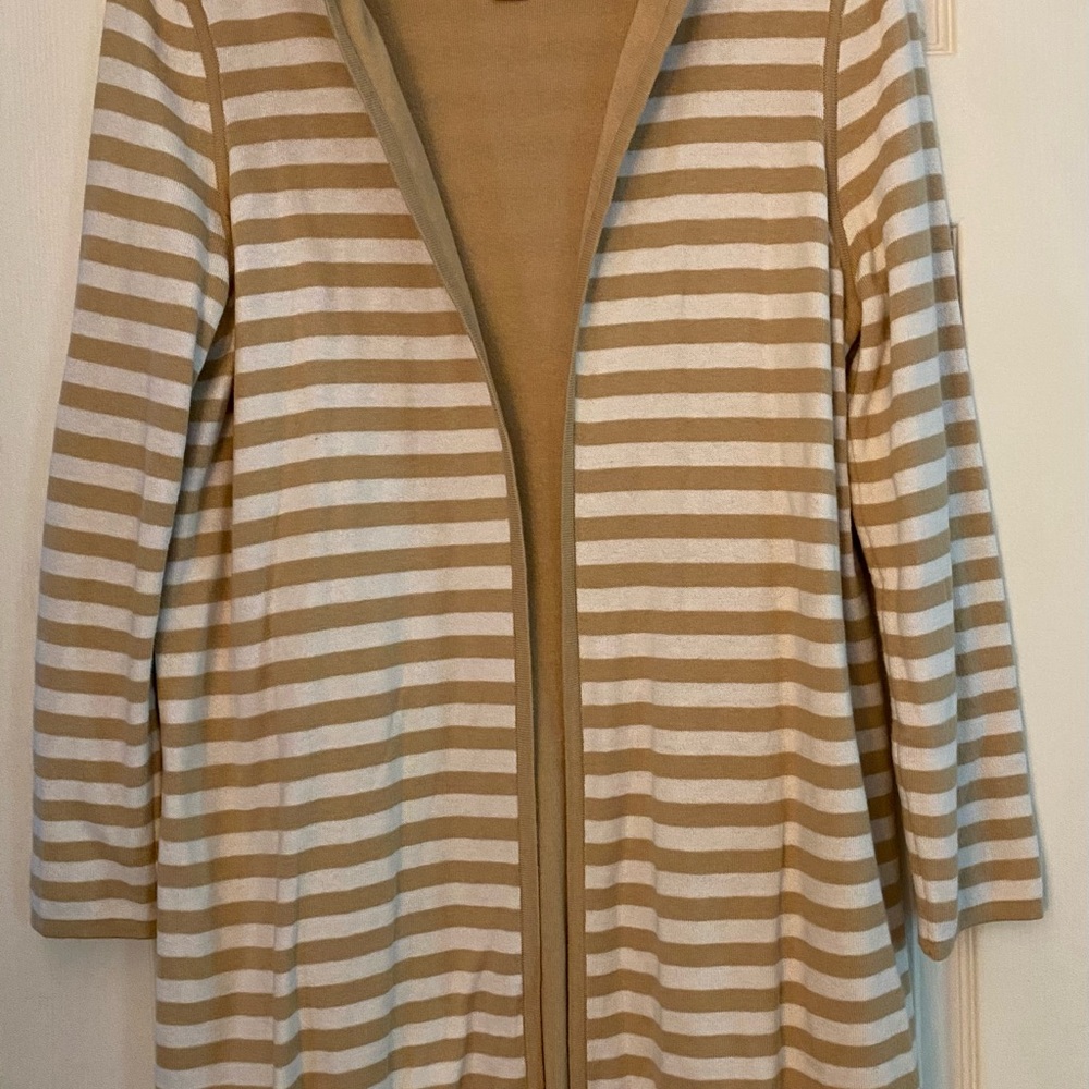 Chico's Beige and White Striped Cardigan